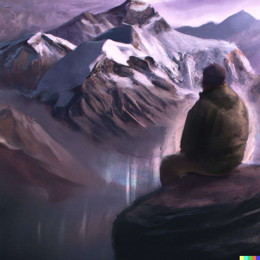 someone gazing at Mount Everest, digital art, ethereal